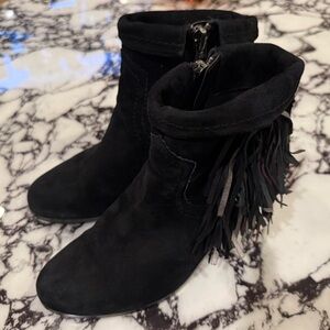Sam Edelman Black Suede Fringe Ankle Boots